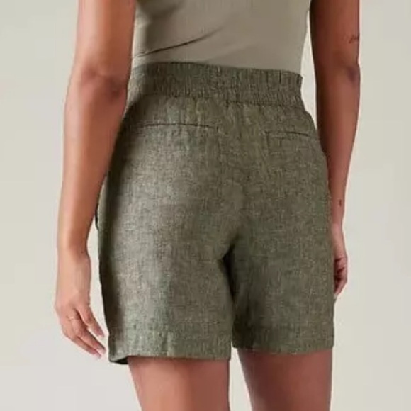Athleta Voyager Aspen Olive Green Linen Shorts Size 0 - Picture 2 of 9